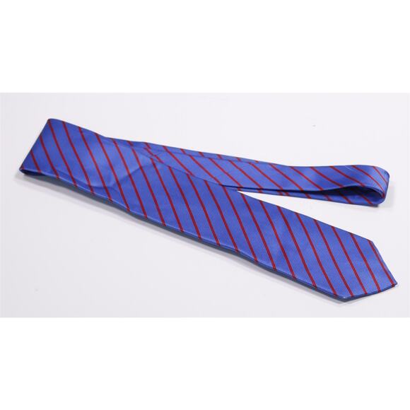 Dolcepunta Royal Blue Red Striped Silk Handmade Necktie Tie - Picture 2 of 6
